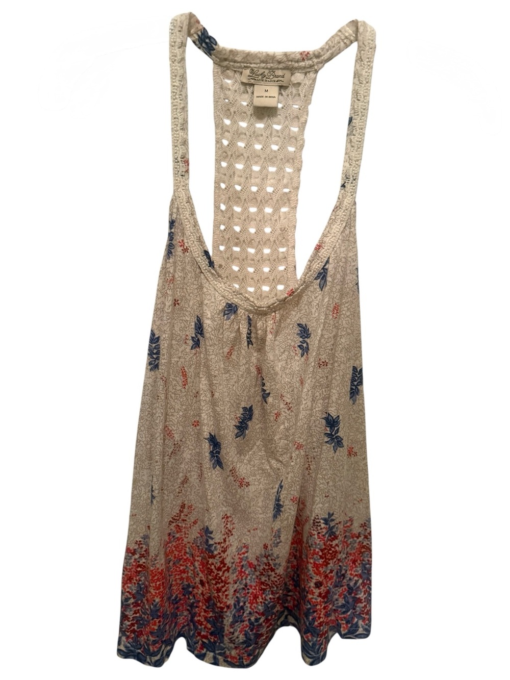 Lucky Brand Cream Tank with Blue Leaf & Coral Floral Border